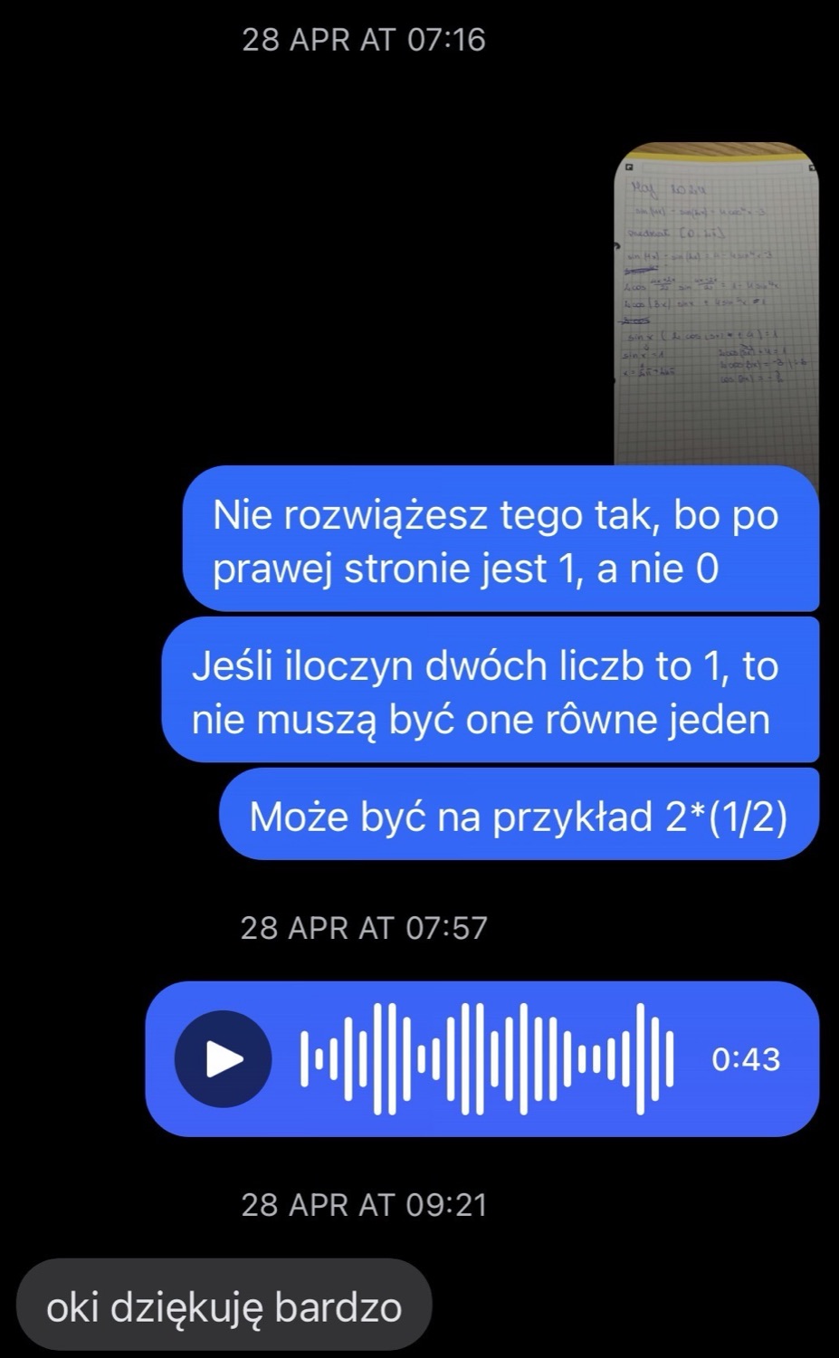 Odpowiedź na pytanie ucznia na Messengerze