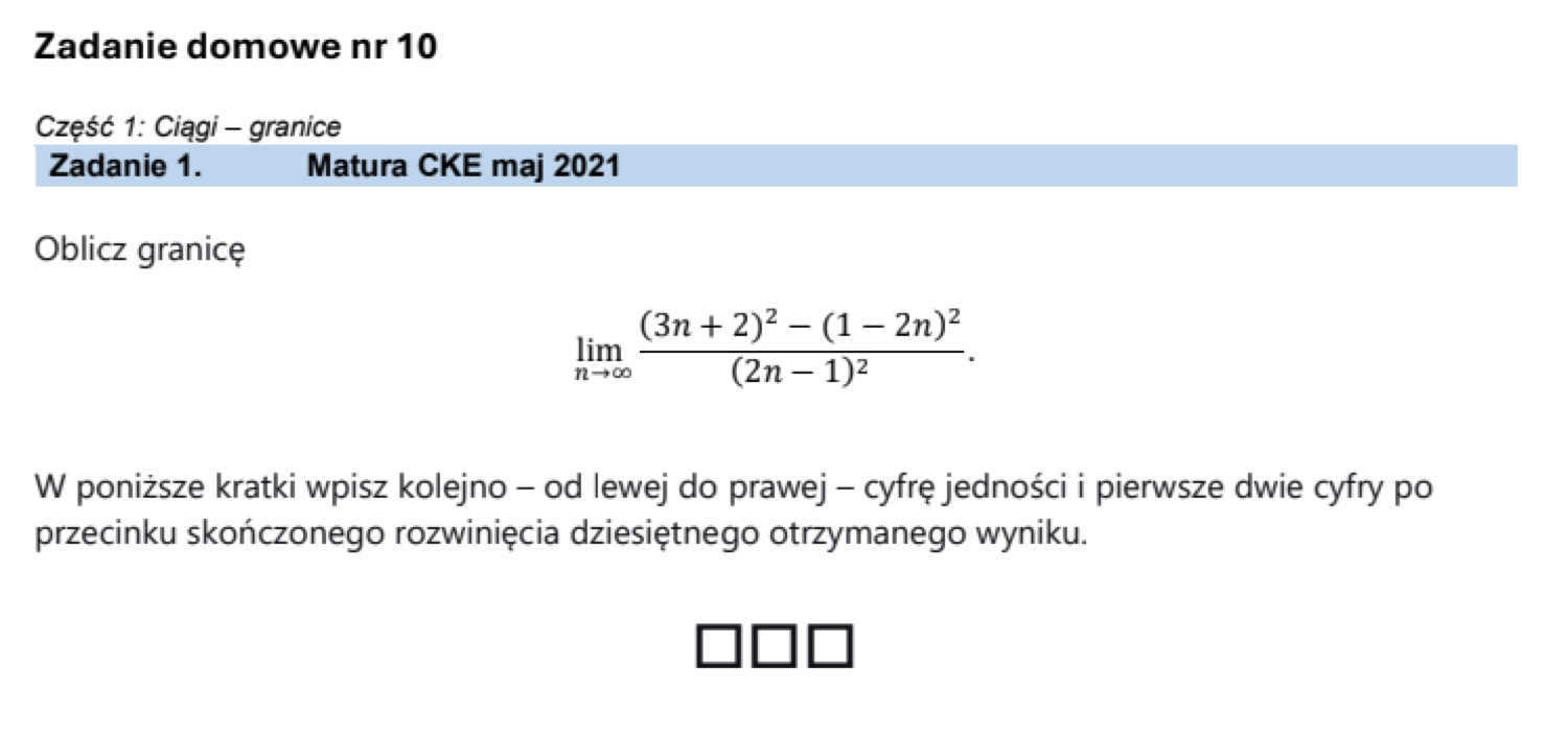 Zestaw zadań po zajęciach