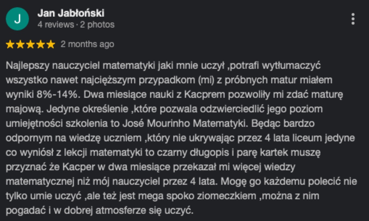 Opinia ucznia: z 8–14% na próbnych do zdanej matury